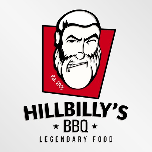 Barbecue design with the title 'Logo Design for Hillbilly's BBQ Legendary Food'