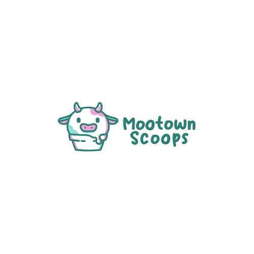 Ice cream shop design with the title 'Mootown Scoops - Cow Ice Cream Logo'