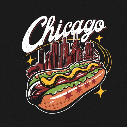Hot dog design with the title 'vintage chicago design tshirt '