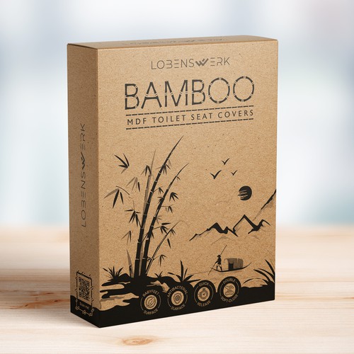 Bamboo packaging with the title 'Clean and Sustainable Bamboo / MDF Toilet Seat Packaging Design Contest'
