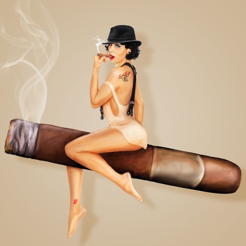 Sexy artwork with the title 'Cigar Bomber Nose Art'