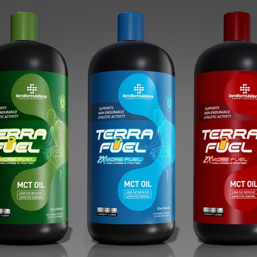 Oil label with the title 'TERRA FUEL LABEL DESIGN'