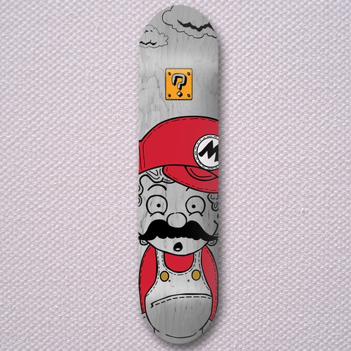 Skateboard design with the title 'Super Mario Skateboard Design Concept'