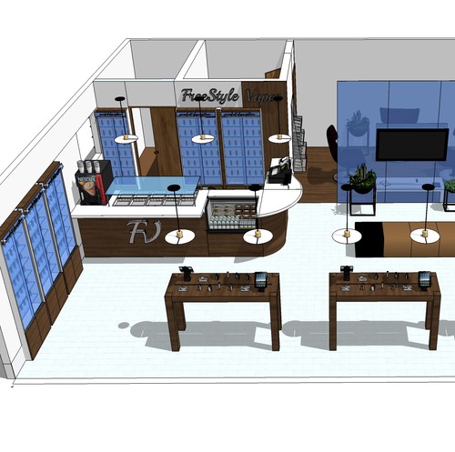 Carpentry design with the title 'Design our vape/e-cigarette store'