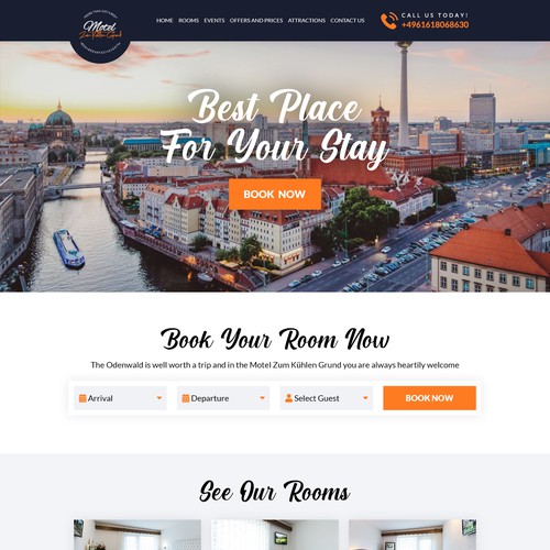 Hotel website with the title 'Motel Zum Kühlen Grund'