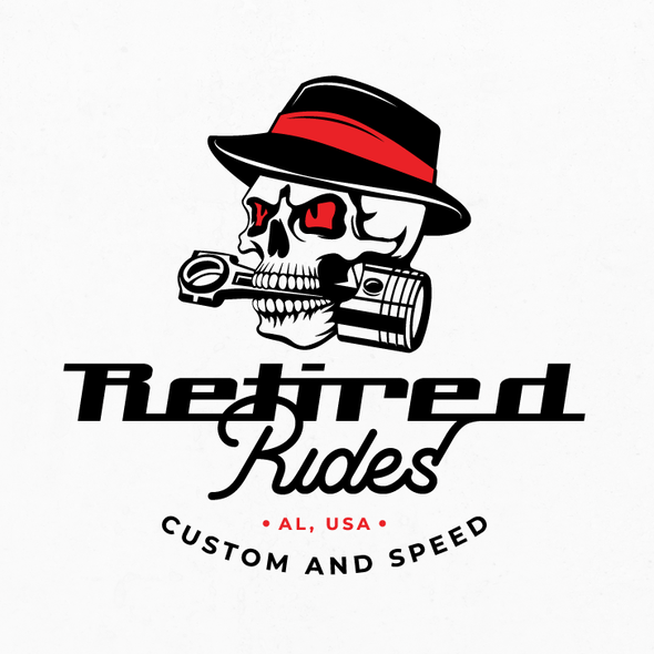 Motorcycle brand with the title 'Mascot logo skull redesign'
