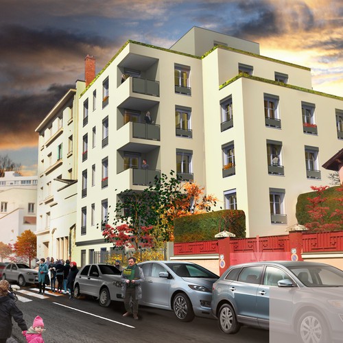 People illustration with the title 'Sunset Autumn PostProduction in Photoshop'