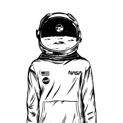 Hand artwork with the title 'Hand-drawn astronaut illustration'