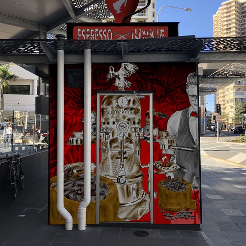 Coffee illustration with the title 'Bold design concept for coffee kiosk '