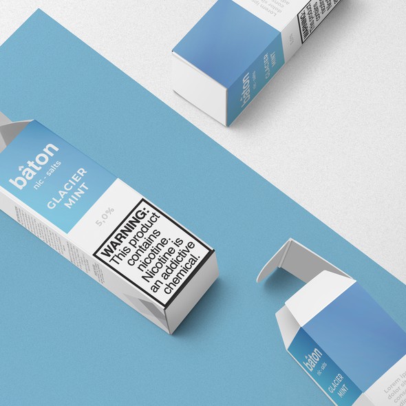Flat packaging with the title 'Packaging Design for Vape Liquid'