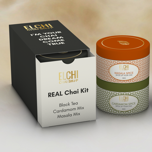 Professional packaging with the title 'I'm Your Chai Dream Come True - tea kit packaging design'