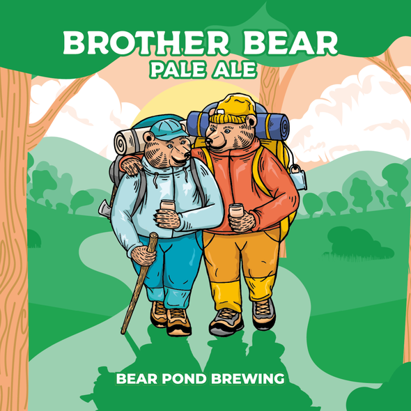 Bear design with the title 'Brother Bear Pale Ale Beer Label Design'