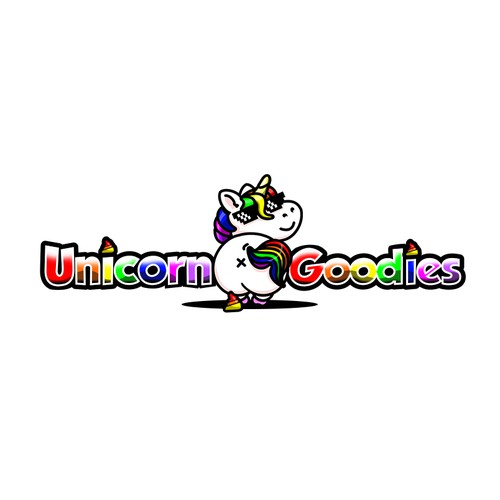 Unicorn logo with the title 'Playful Logo Design of Unicorn Goodies'