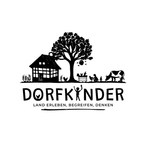 Illustrated logo with the title 'Dorfkinder'