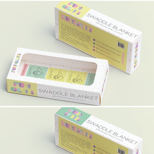 Baby packaging with the title 'FUNCLUB SWADDLE BLANKET '