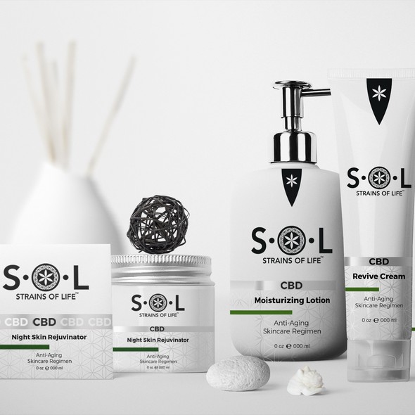 Silver packaging with the title 'S.O.L Packaging and Label design'