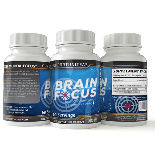 Medical label with the title 'Brain focus'