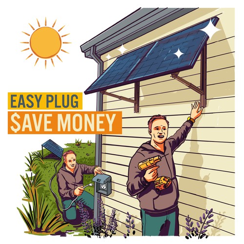 Old-school artwork with the title 'Balcony Solar for America'