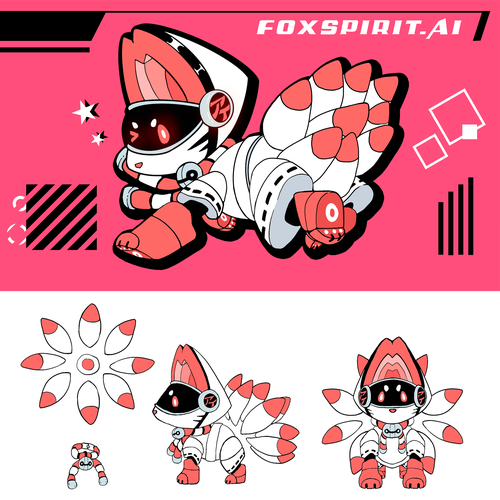 Robot illustration with the title 'Fox Spirit Mascot'