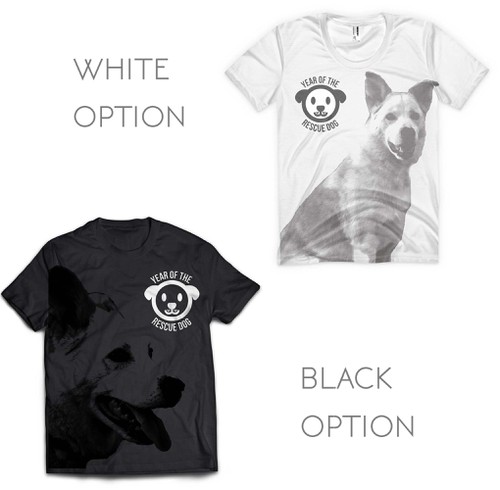 Black and white t-shirt with the title 'year of the rescue dog'