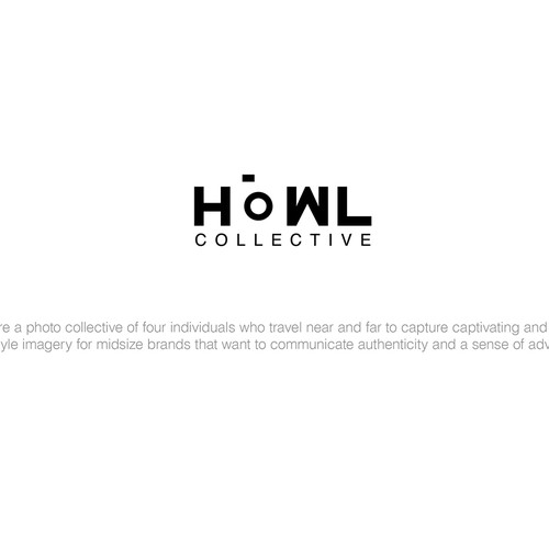 Black camera logo with the title 'Create a clever and captivating logo for the photo company, HOWL Collective'