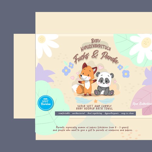 Baby packaging with the title 'super soft and cuddly baby hooded bath towel'