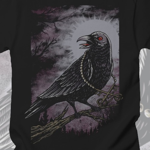 Raven design with the title 'Tshirt design for Rave and Shaw'