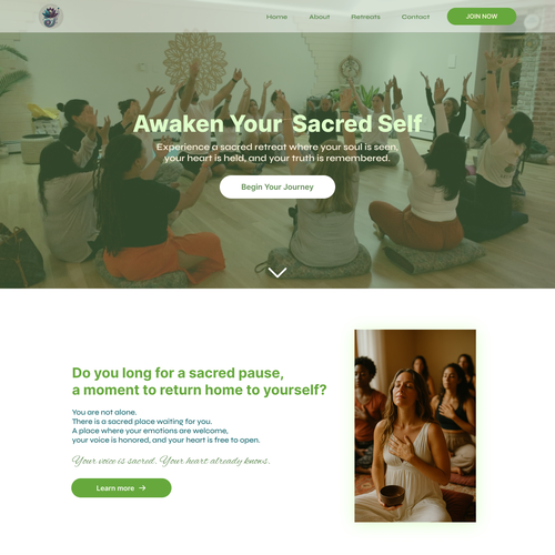 Retreat design with the title 'Transformational Retreat Landing Page Design'