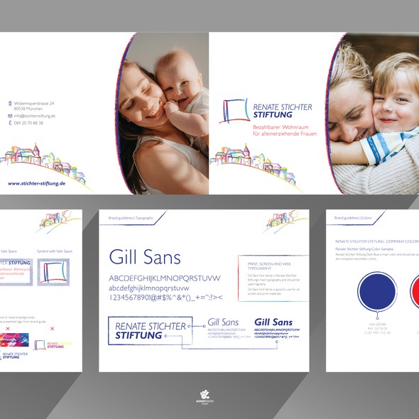 Mother and child design with the title 'Renate Stichter Stiftung Logo and Brand guide'