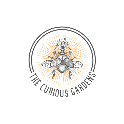 Modern rustic logo with the title 'THE CURIOUS GARDENS'