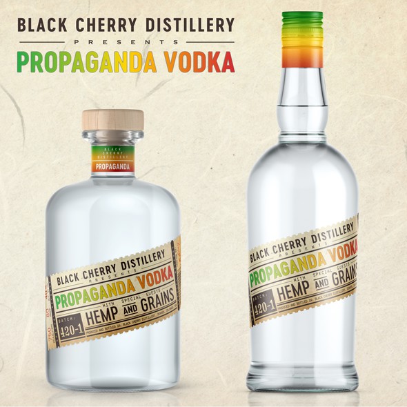 Marijuana label with the title 'Propaganda Vodka label design'