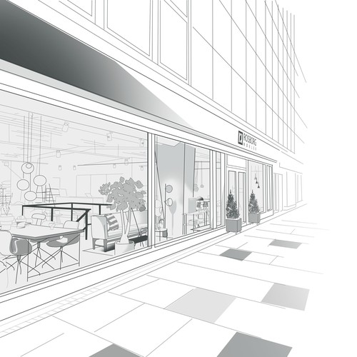 Building artwork with the title 'Furniture Shop Illustration'