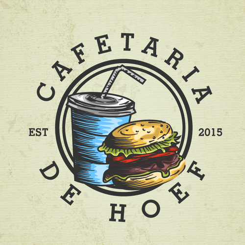 Fast food logo with the title 'Cafetaria De Hoef Logo'