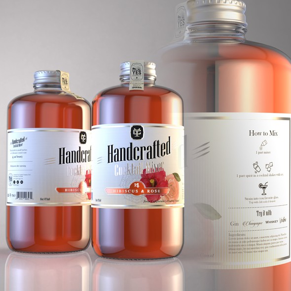 Glass packaging with the title 'Cocktail Mixer label design'