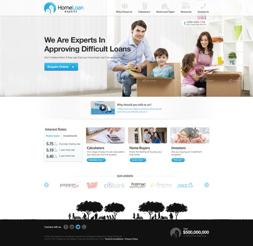 Mortgage website with the title 'Create the next website design for Home Loan Experts'