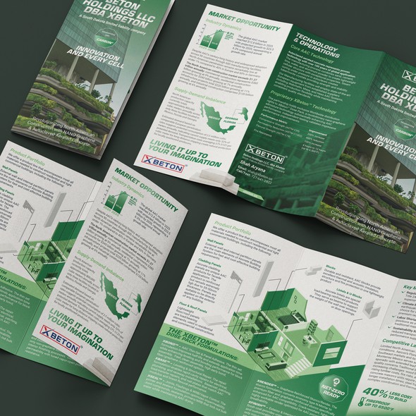 Green energy design with the title 'X Beton Trifold Brochure'