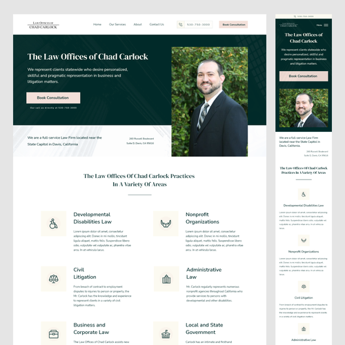 Legal design with the title 'Law Firm Landing Page'