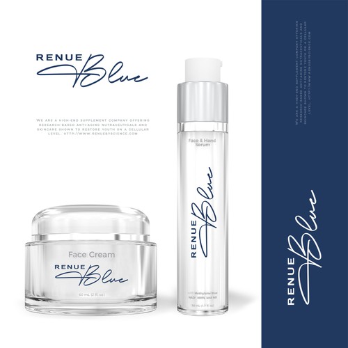 Packaging logo with the title 'Renue Blue'