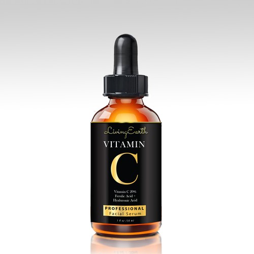 Gold label with the title 'Label for Vitamin C serum'