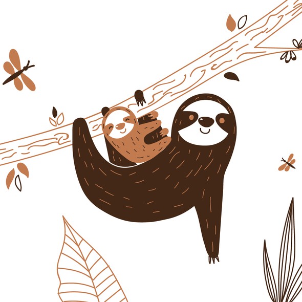 Sloth design with the title 'Happy sloths'