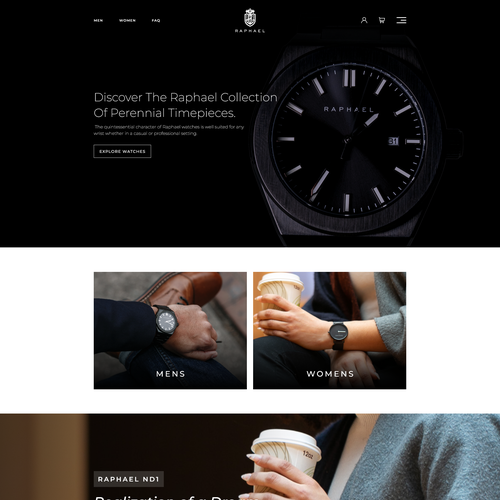 Product website with the title 'Raphael Watches Simple Online store'