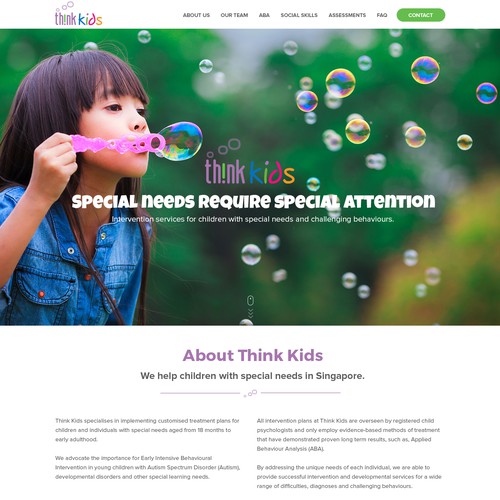 Center design with the title 'Re-Design Child Psychologist Website'