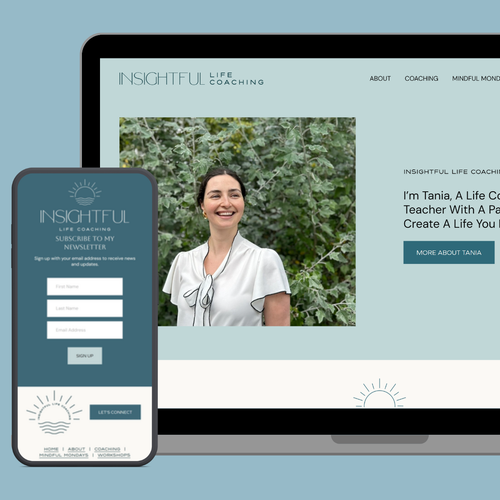 Life coaching design with the title 'Branding + Website with Scheduler for Insightful Life Coaching'