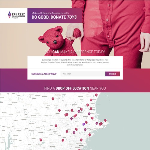 Call to action design with the title 'Epilepsy foundation donations landing page'