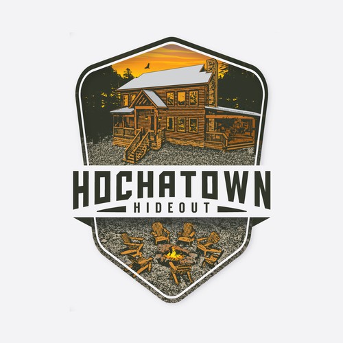 Cabin logo with the title 'Hochatown Hideout'