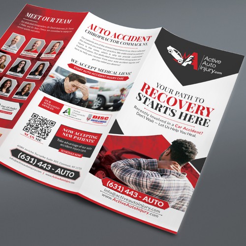 Chiropractic design with the title 'Professional Auto Accident Recovery Tri-Fold Brochure Design'