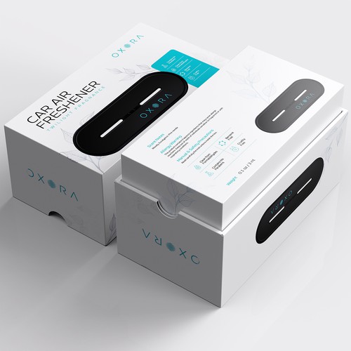 White packaging with the title 'Modern packaging design for OXORA Car Air Freshener'