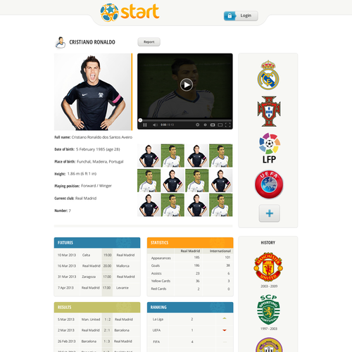 Sports website with the title 'website design for start'