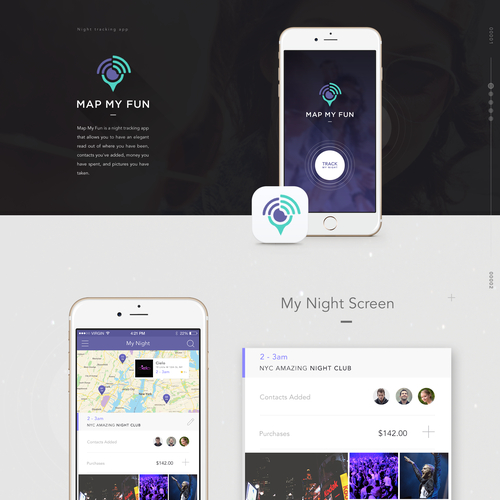 Gallery design with the title 'MAP MY FUN - Social nightlife application'
