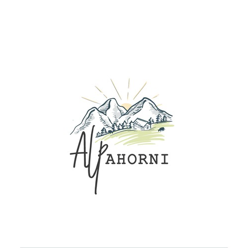 Sunrise design with the title 'Logo for Alp Ahorni Dairy Farm'